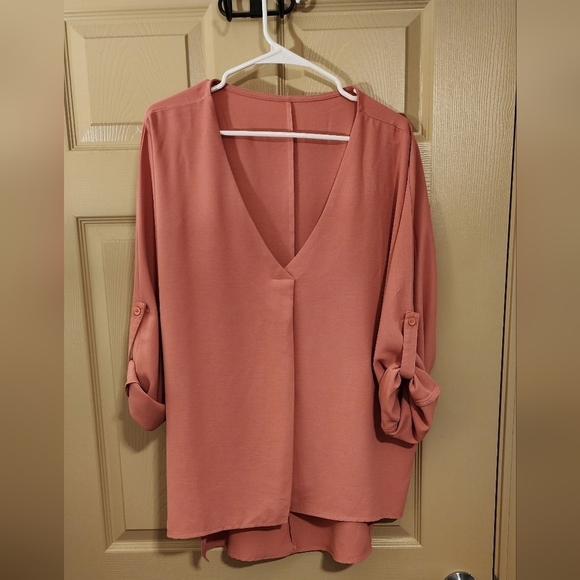 Tops - Blush pink blouse 3/4 rolled sleeve